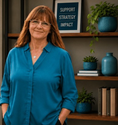 Julie at her desk Julie Farmer Executive Coach